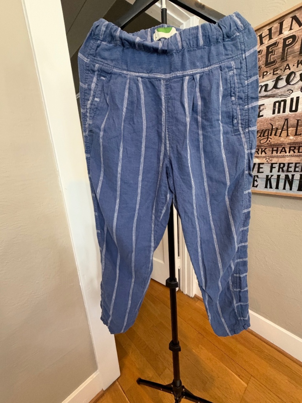 Anthropologie Striped Linen Pull On Pants Blue White Boho Size XS
